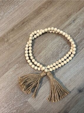 Neutral Wooden Bead Bracelet with Tassels